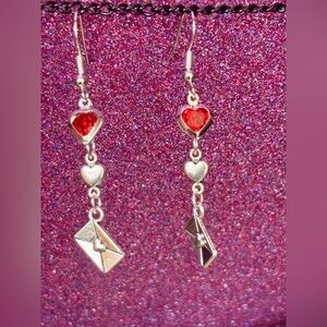 Silver Heart and Envelope Dangle Earrings